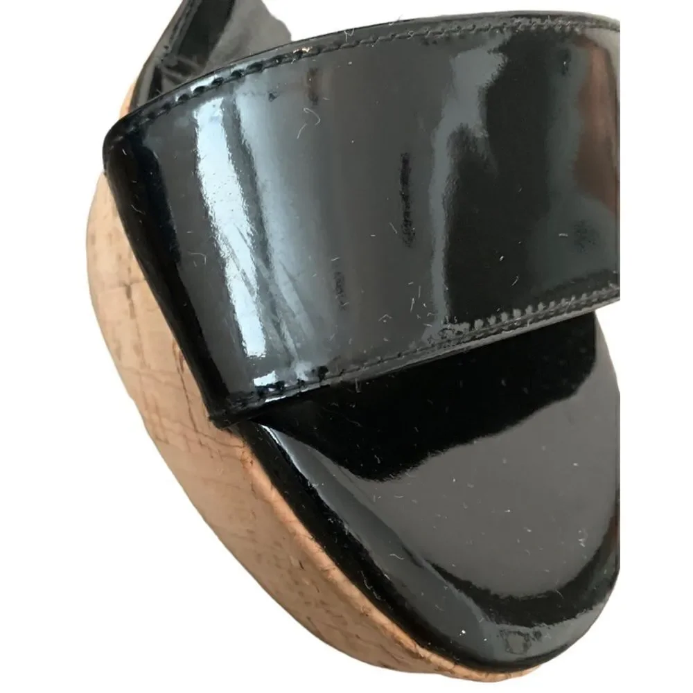 Stuart Weitzman Black Patent Leather Wedge Sandal Size 9.5 - Picture 6 of 14